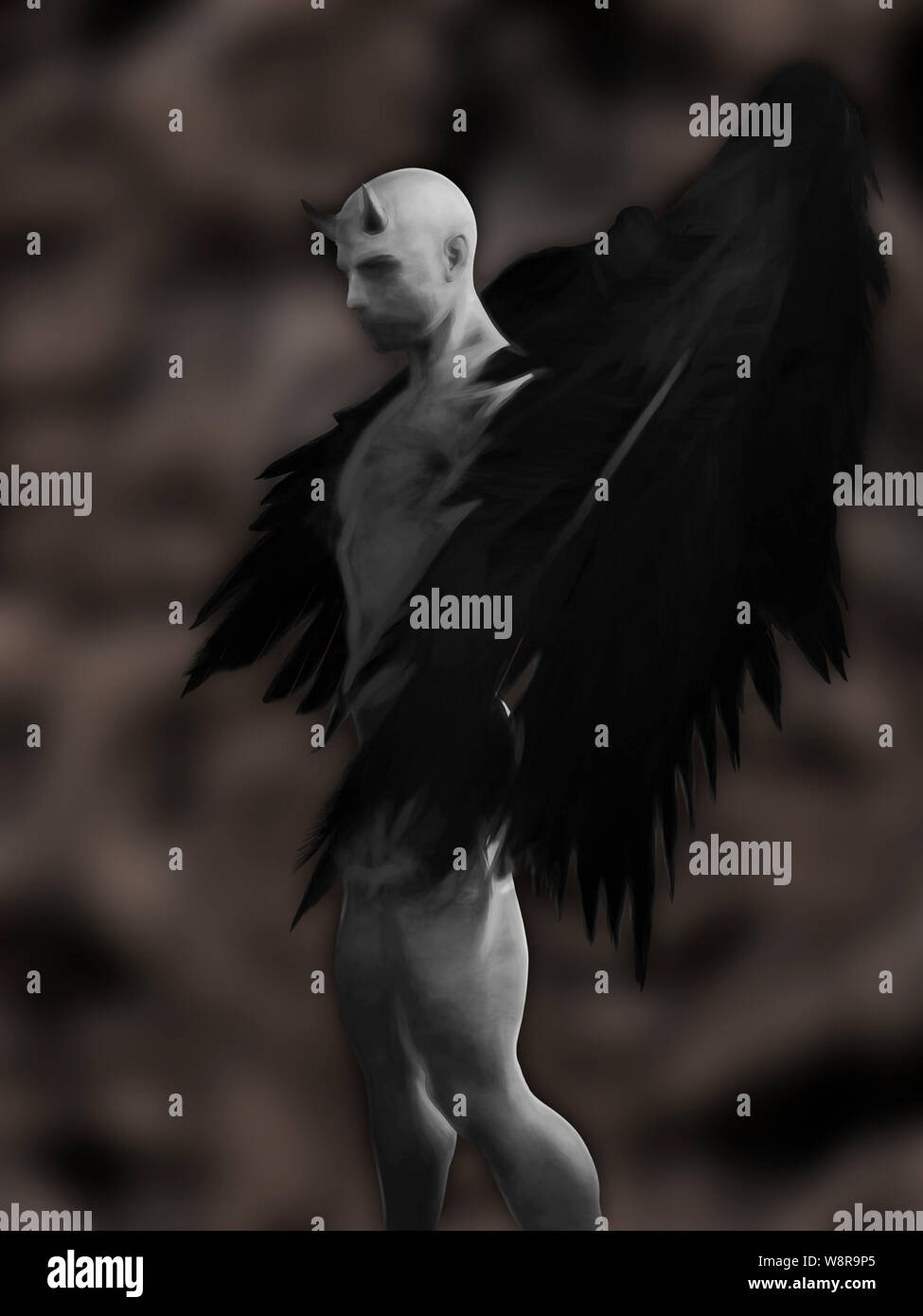 Abbildung des Teufels Charakter im Dunkeln - 3D-Rendering Stockfoto