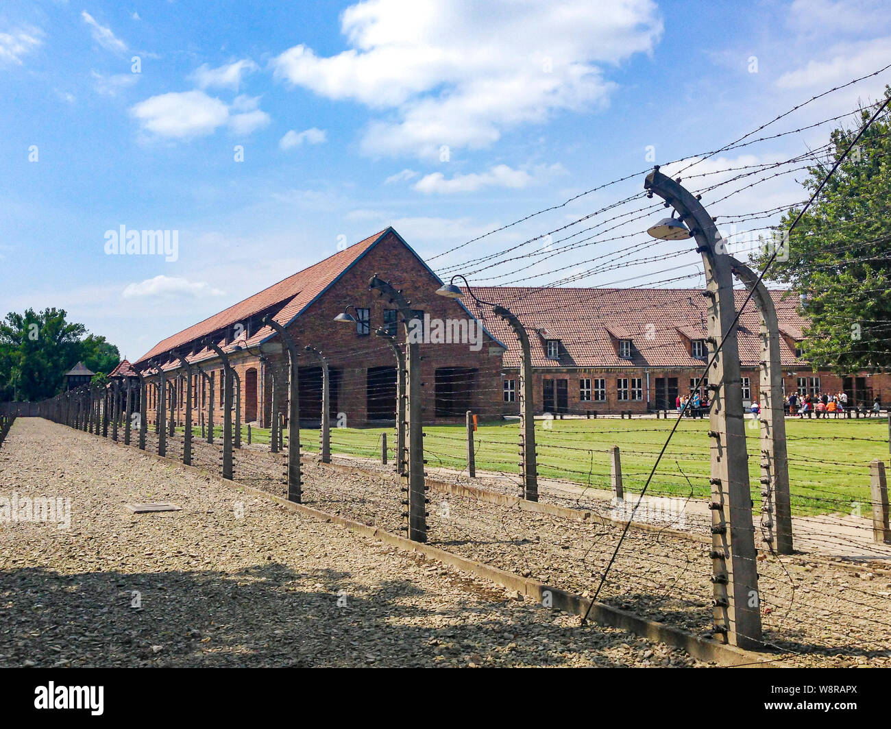 Auschwitz, Polen: Juni 09, 2015 Konzentrationslager mit einem bap Zaun Stockfoto