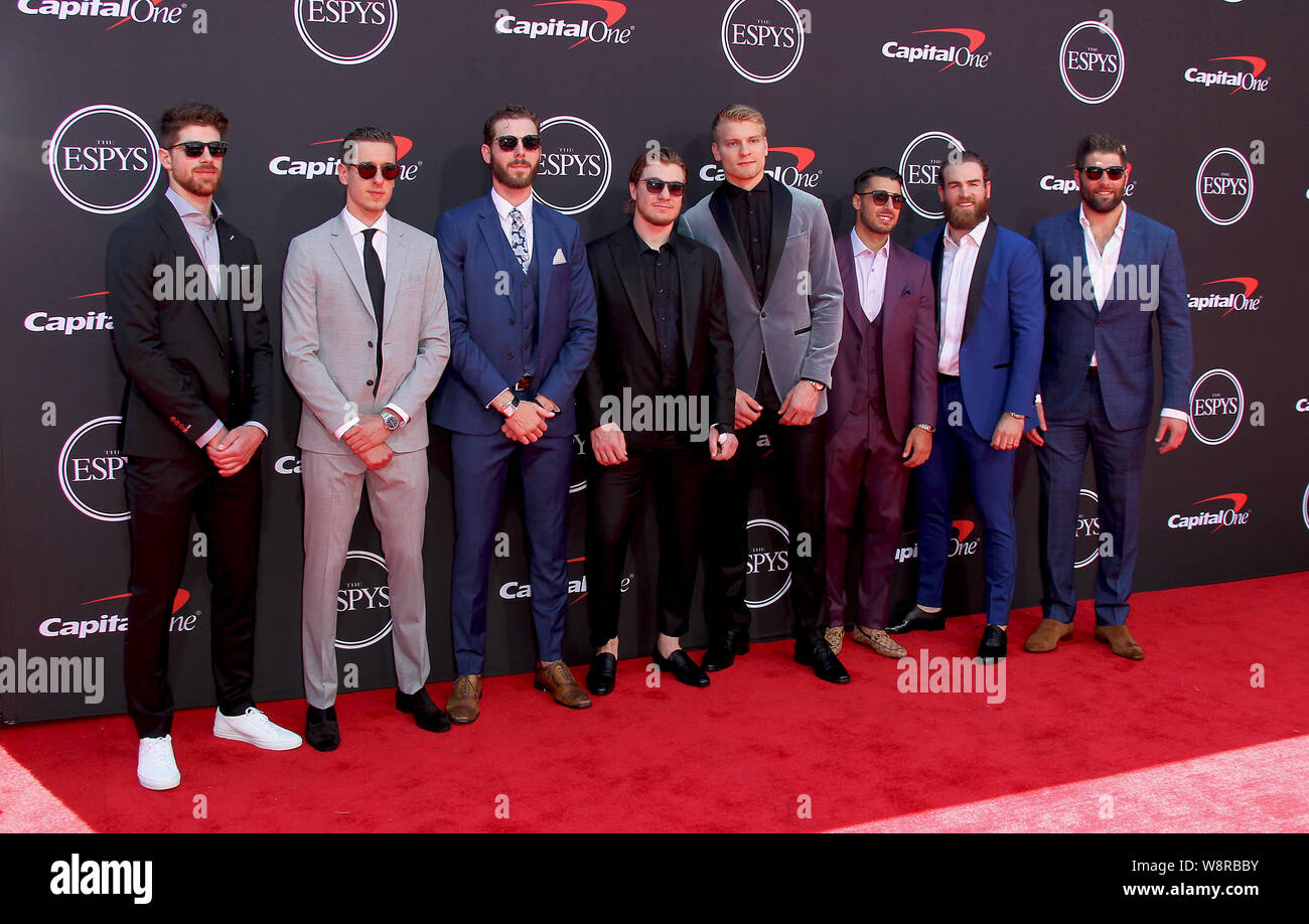 Die ESPYs 2019 Ankünfte an der Microsoft Theater in Los Angeles, Kalifornien statt. Mit: Robert Thomas, Joel Edmundson, Jordanien Binnington, Zach Sanford, Patrick Maroon, Ryan O'Reilly, Robby Fabbri, Colton Parayko Wo: Los Angeles, Kalifornien, Vereinigte Staaten, wenn: 11 Jun 2019 Credit: Adriana Barraza/WENN.com M. Stockfoto