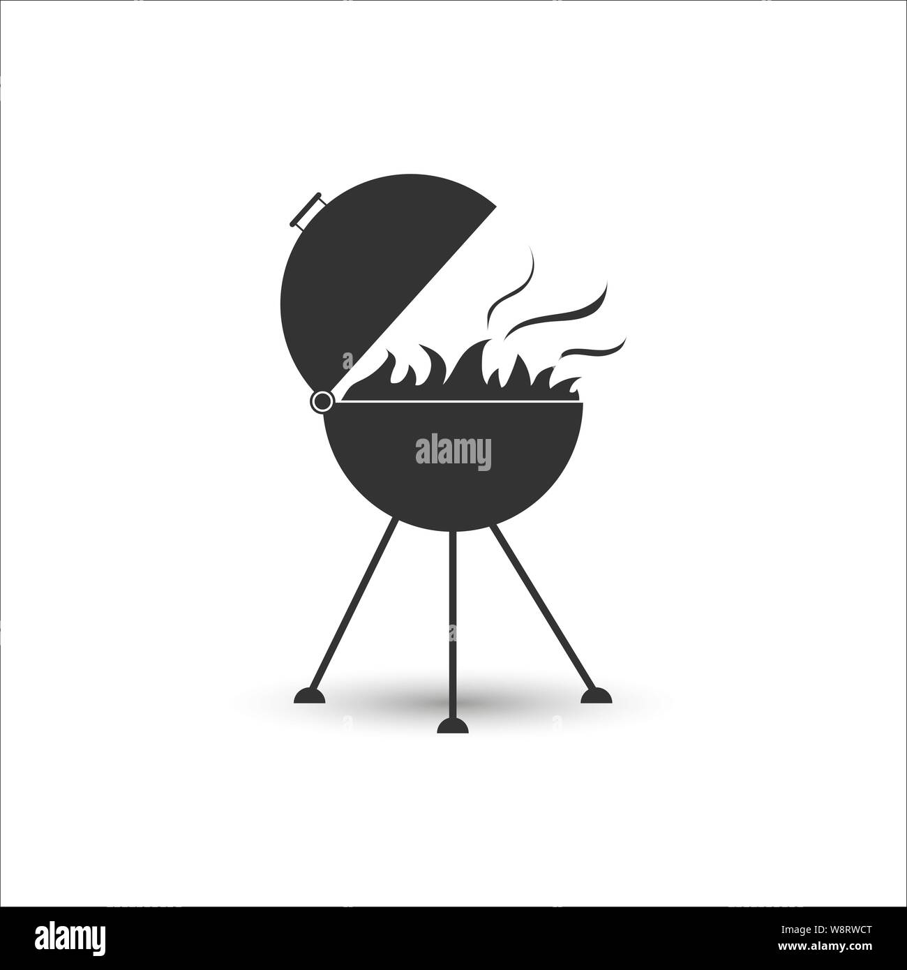 Grill Symbol für das Braten von Fleisch mit Feuer, einfachen flachen Design. Stock Vektor