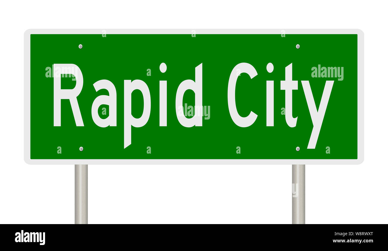 Rendering von einem grünen Hinweisschild für Rapid City, South Dakota Stockfoto