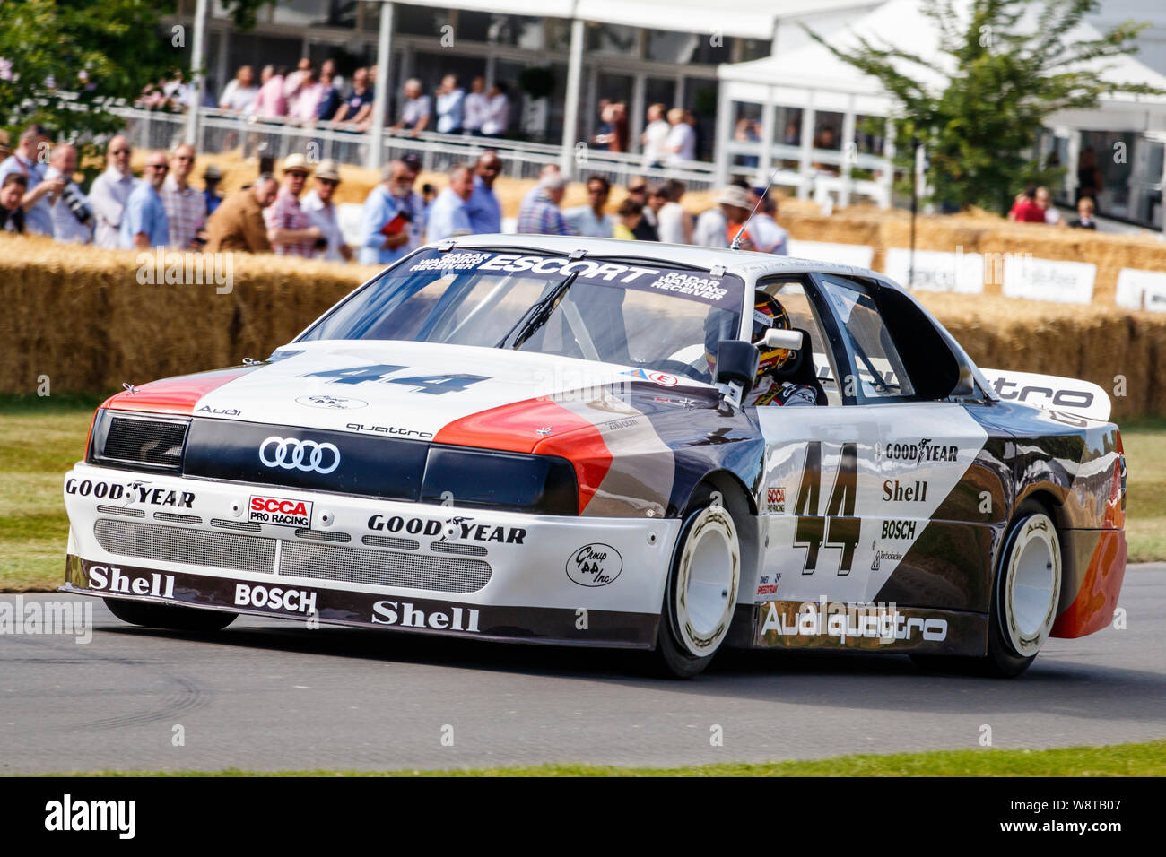 1988 Audi 200 Quattro Trans-Am mit Fahrer Frank Biela am 2019 Goodwood Festival der Geschwindigkeit, Sussex, UK Stockfoto