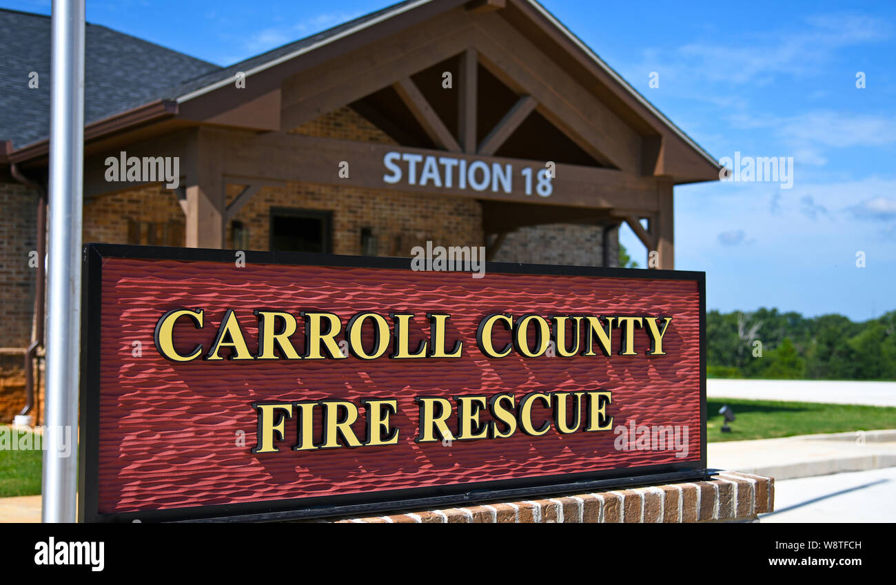 Carrollton, GA/USA - August 4, 2019: Ein neues Feuer und Rettung von Nummer 18 in einem ländlichen Teil von Carroll County Georgia gebaut, die nicht Pu. Stockfoto