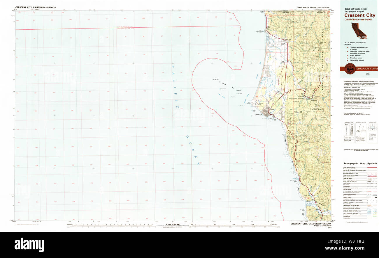 USGS Topo Karte Kalifornien Crescent City 299068 1983 100000 Restaurierung Stockfoto