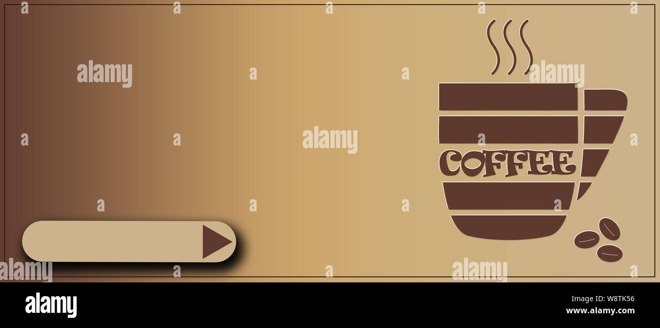 Kaffee Abbildung. Rahmen mit heißem Kaffee Symbol und Taste mit Pfeil auf beigen Hintergrund bereit für Banner Erstellung. Stockfoto
