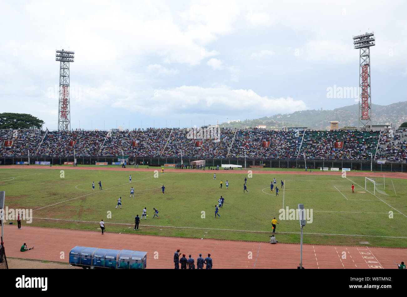 Internationale Fußballspiel in Freetown, Sierra Leone vs Swasiland im Jahr 2014 Stockfoto