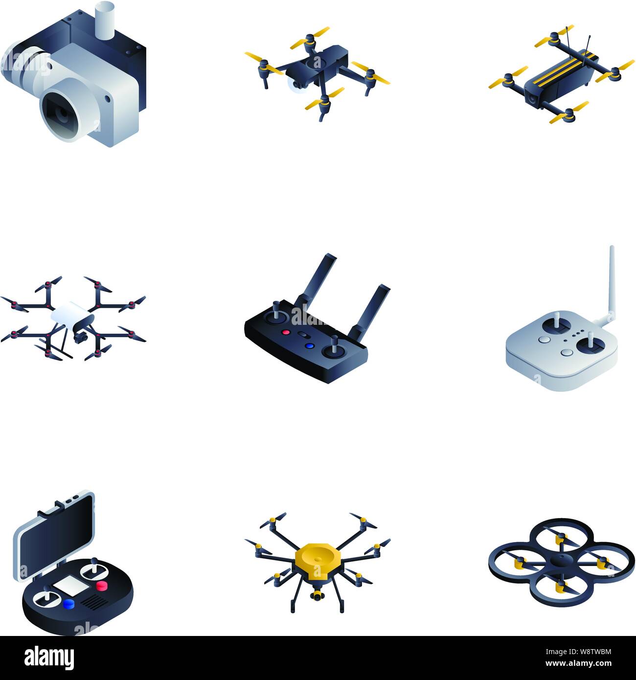 Drone Spielzeug Icon Set. Isometrische Set von 9 Drohne Spielzeug Vector Icons für Web Design auf weißem Hintergrund Stock Vektor