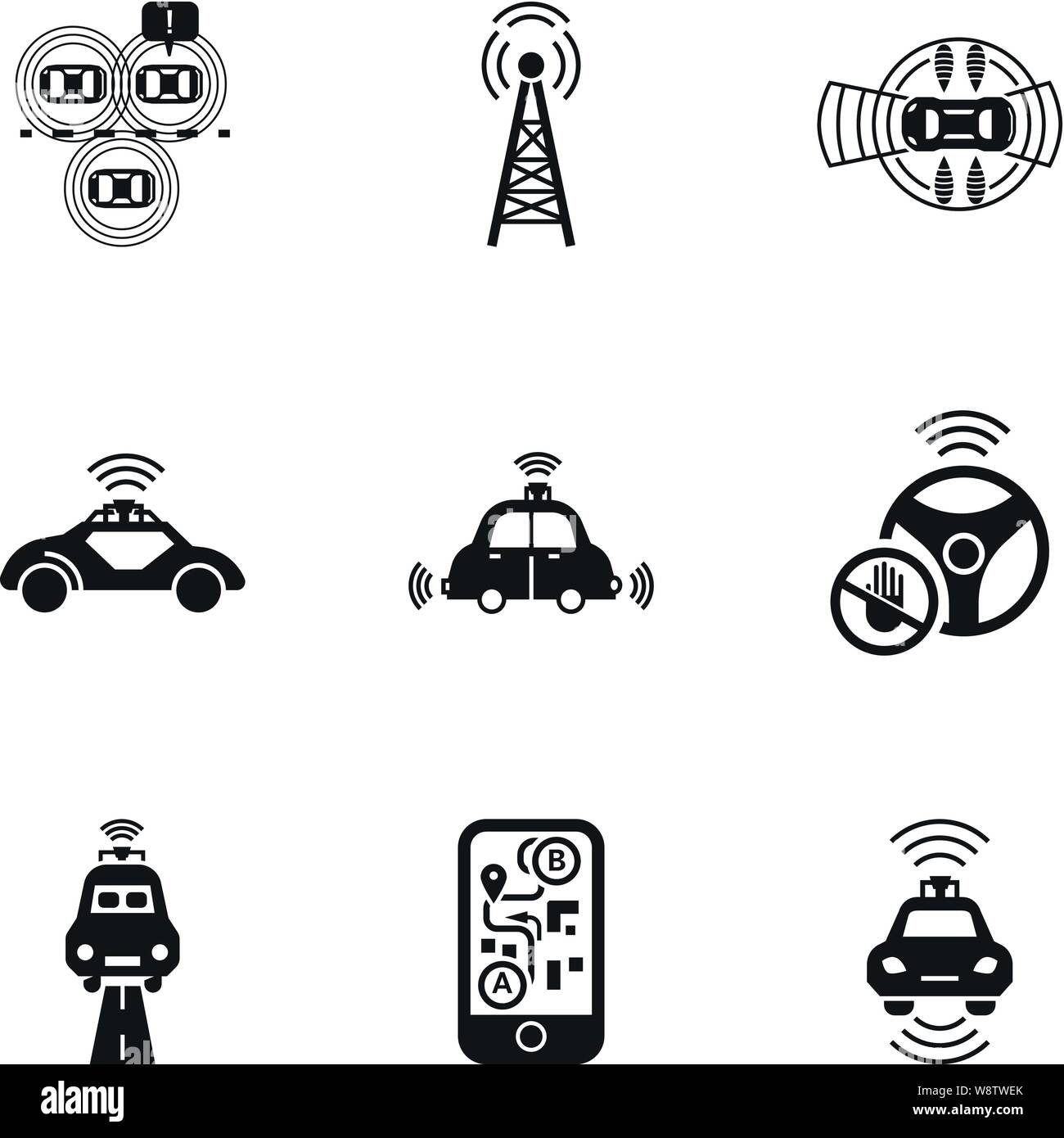 Selbstfahrer auto Symbol gesetzt. Einfacher Satz von 9 selbst fahren Auto Vector Icons für Web Design auf weißem Hintergrund Stock Vektor