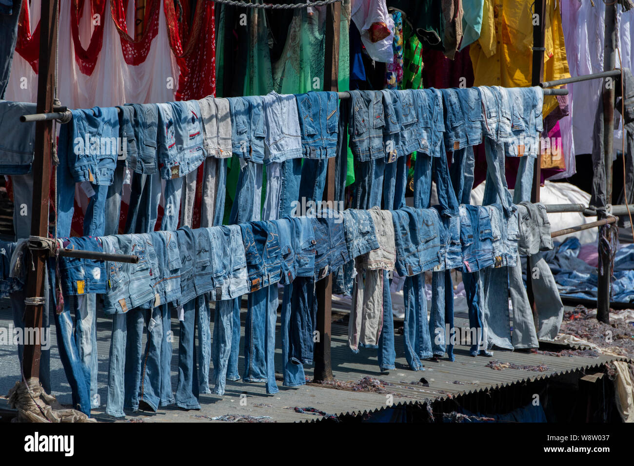 Indien, Bundesstaat Maharashtra, Hauptstadt von Mumbai aka Bombay. Dhobi Ghat open air Wäscheservice. Stockfoto