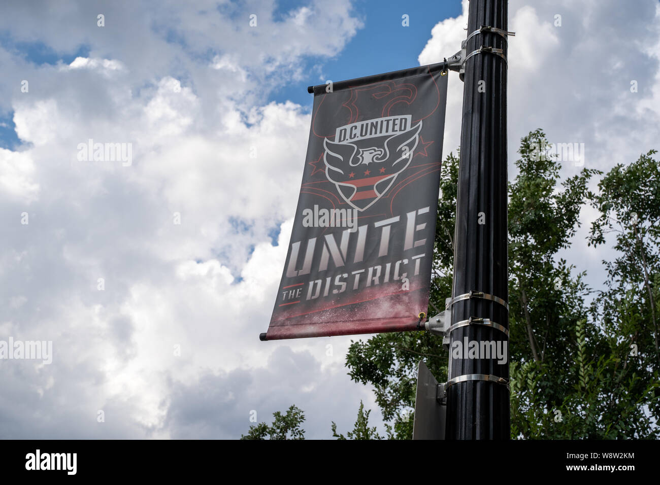 Washington, DC - August 7, 2019: Die Fahne, die für die DC United, einem professionellen Fußball-Team im Bezirk von Kolumbien Stockfoto