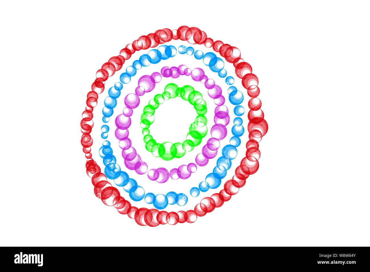 Konzentrische Kreise der Blasen in verschiedenen Farben Stockfoto