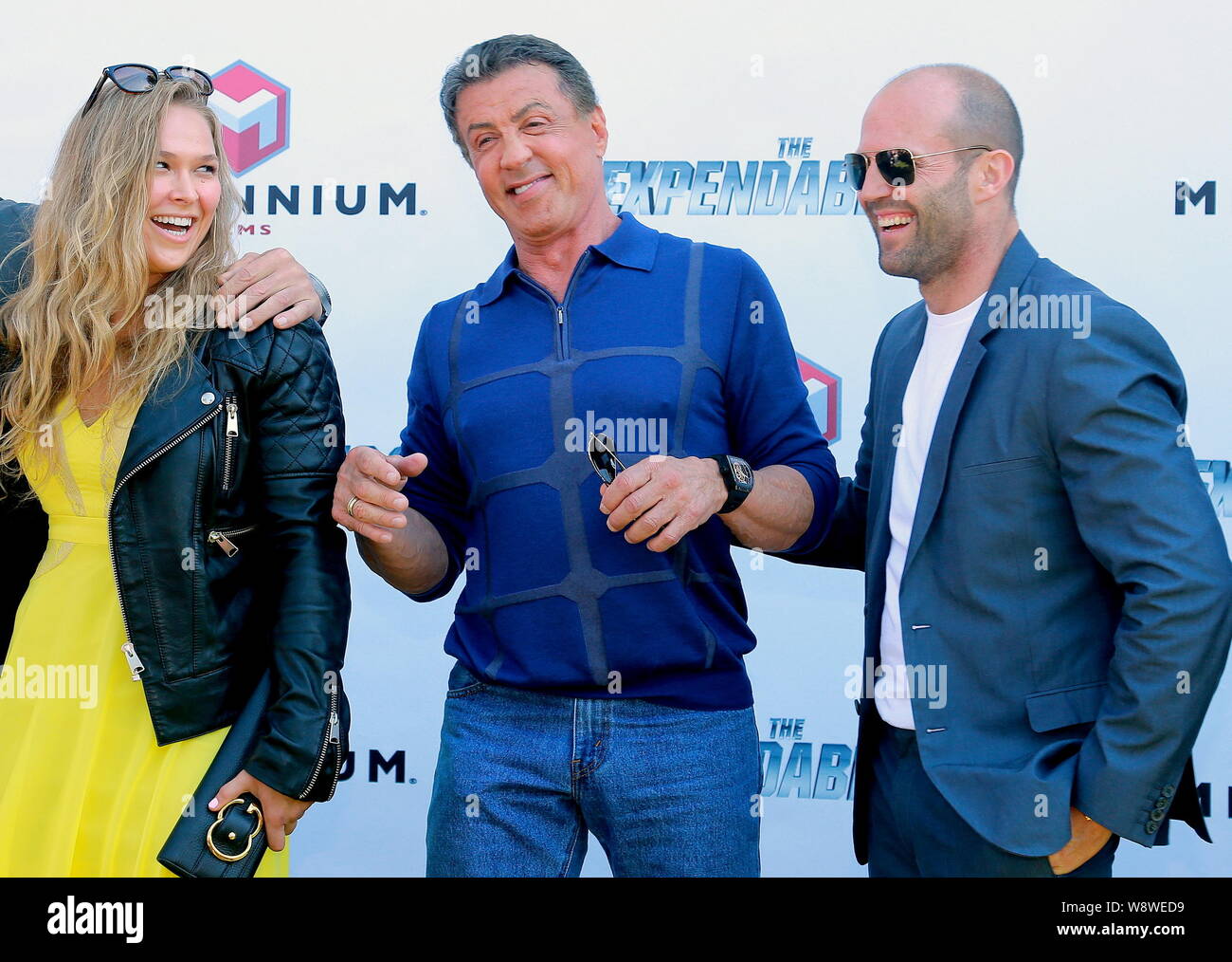 Stallone And Ronda Rousey (Von links) American Mixed Martial Arts Schauspielerin Ronda Rousey ...