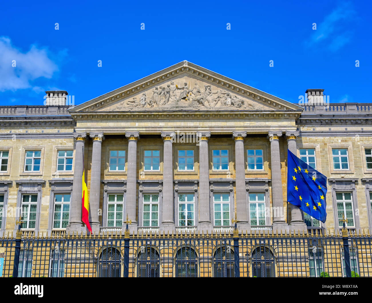 Brüssel, Belgien - April 27, 2019 - Der Palast der Nation, die Häuser das belgische Abgeordnetenhaus und den Senat in Brüssel, Belgien Stockfoto