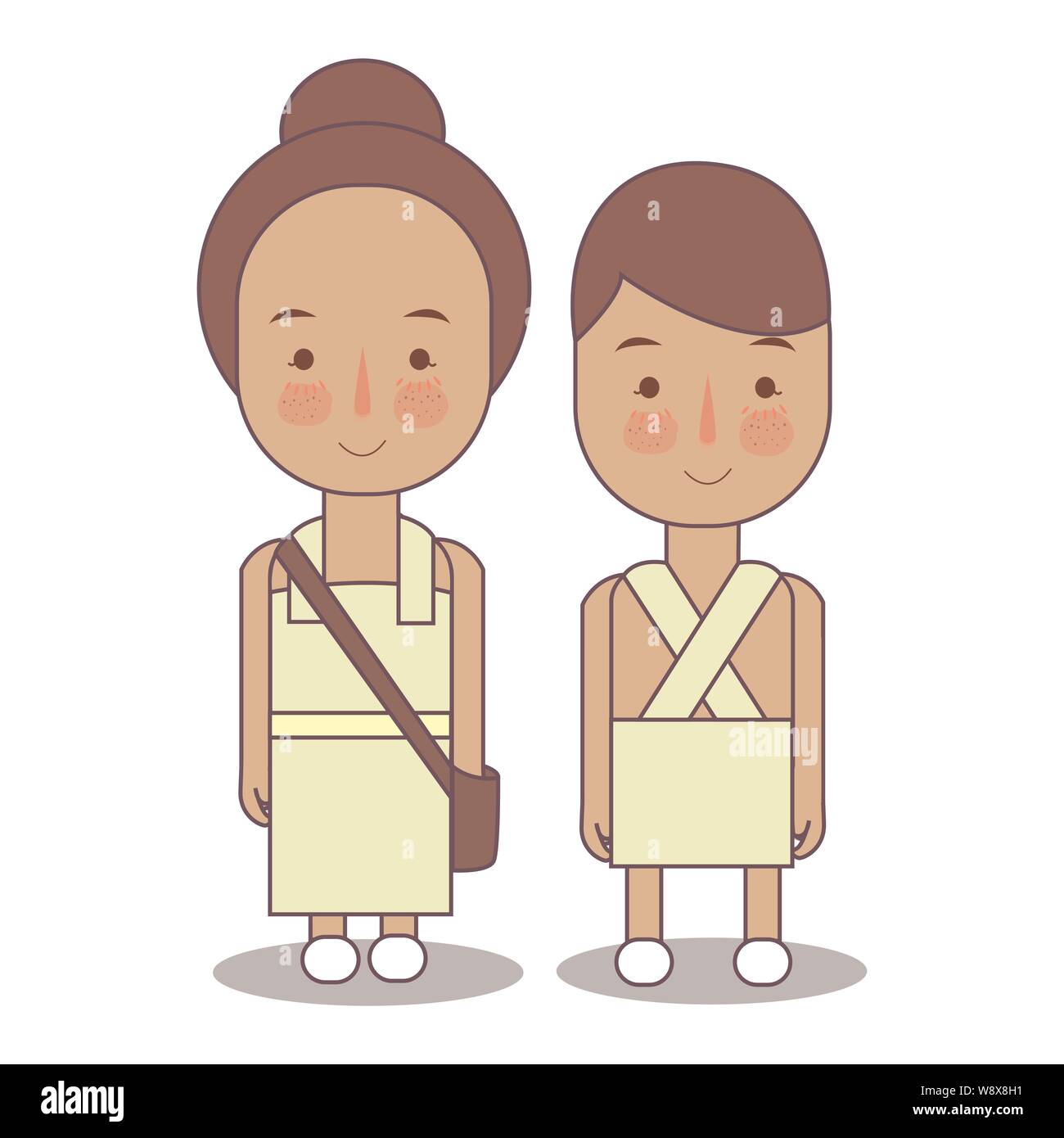 Alor Island traditionelle nationale Kleidung von Indonesien. Satz von zeichentrickfiguren in der traditionellen Tracht. Vektor flachbild Illustrationen. Stock Vektor