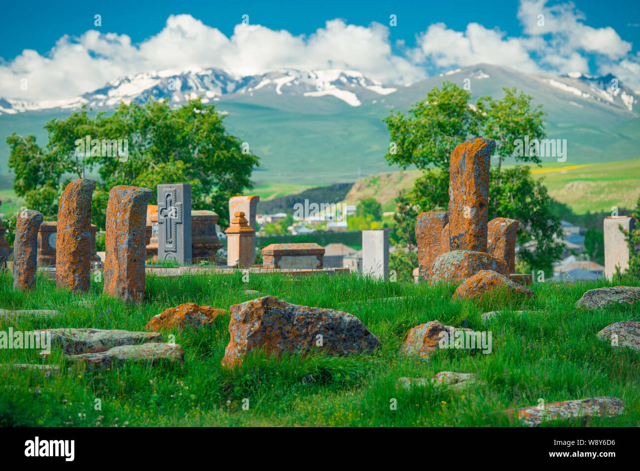 Alte khachkars in Noratus Friedhof, Sehenswürdigkeiten Armenien Stockfoto