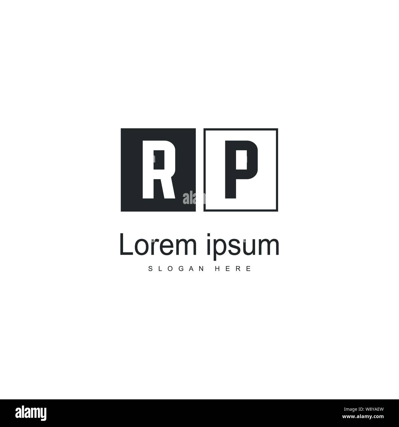 Die ersten RP logo Vorlage mit modernen Rahmen. Minimalistische RP schreiben logo Vector Illustration Design Stock Vektor