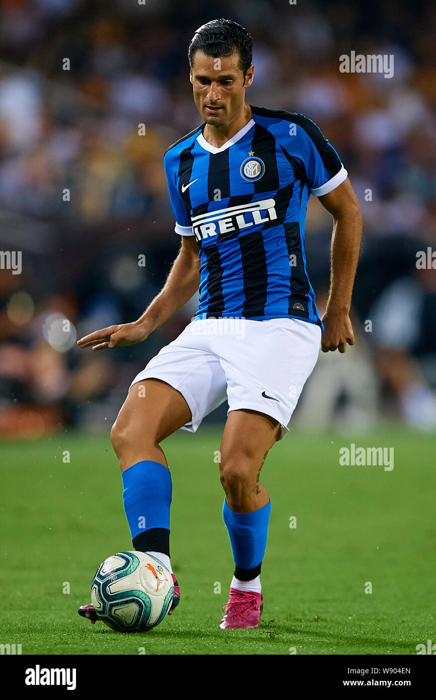 VALENCIA, Spanien - 10. August: Antonio Candreva von FC Internazionale in Aktion während der Bwin Trofeo Naranja Freundschaftsspiel zwischen Valencia CF und FC Internazionale im Estadio Mestalla am 10. August 2019 in Valencia, Spanien. (Foto von sich bereit Bilder/MB Medien) Stockfoto