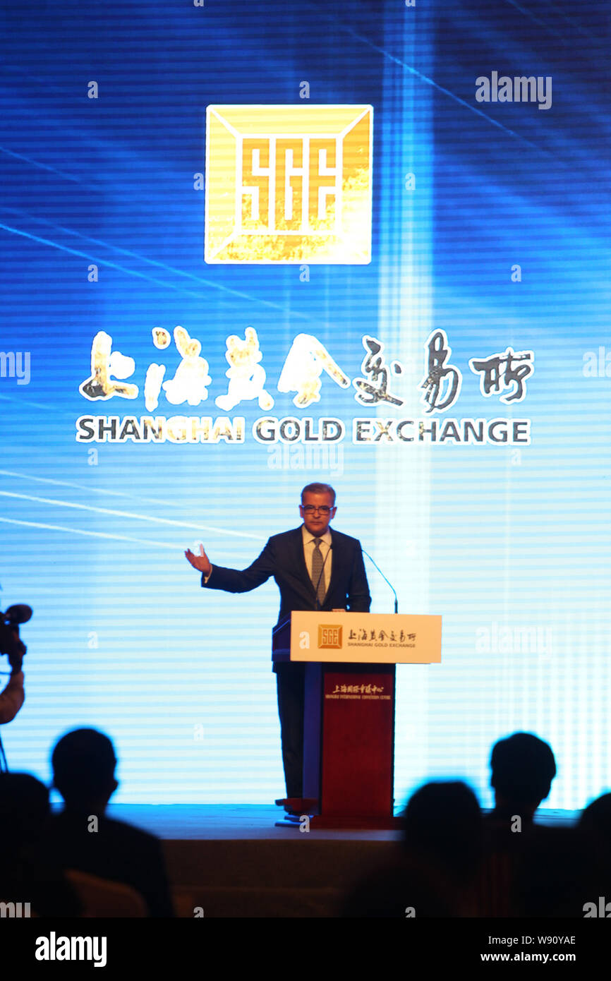 Aram Shishmanian, CEO der World Gold Council, liefert eine Rede an der Produkteinführung Zeremonie für den internationalen Handel auf der Shanghai Gold Exc Stockfoto