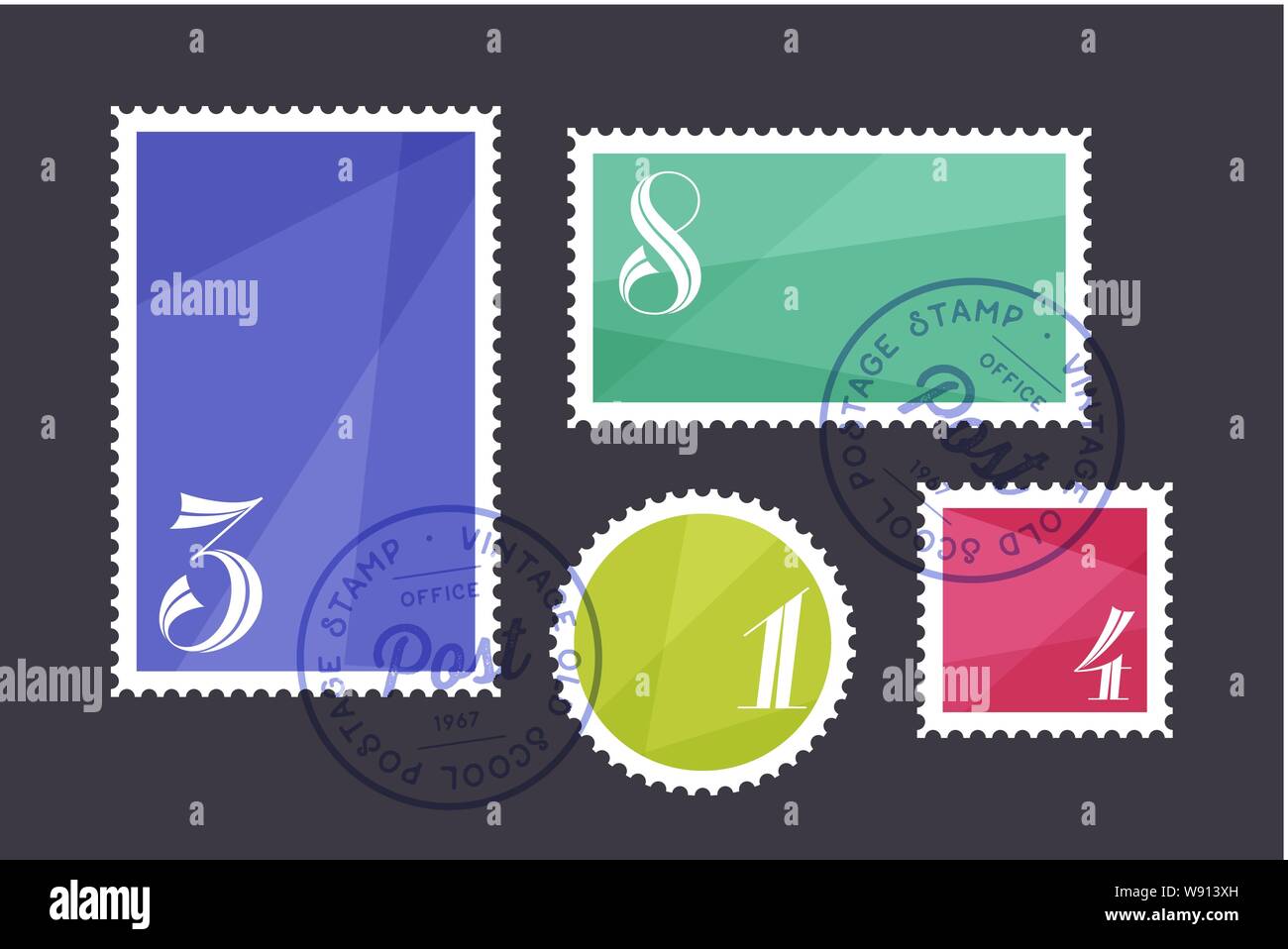 Briefmarke. Einstellen der Briefmarke, Quadrat, Kreis Stock Vektor