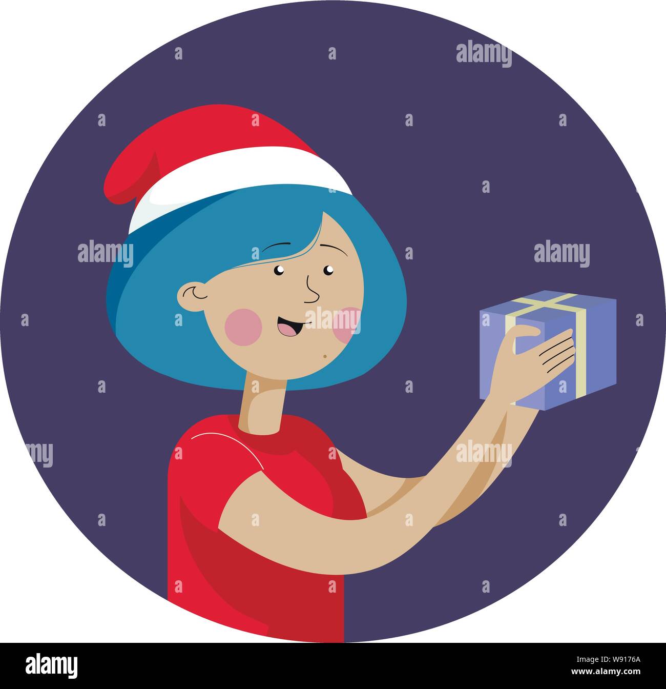 Weibchen mit einem Geschenk. Weihnachtskarte, Poster, Banner. Vector Illustration. Stock Vektor