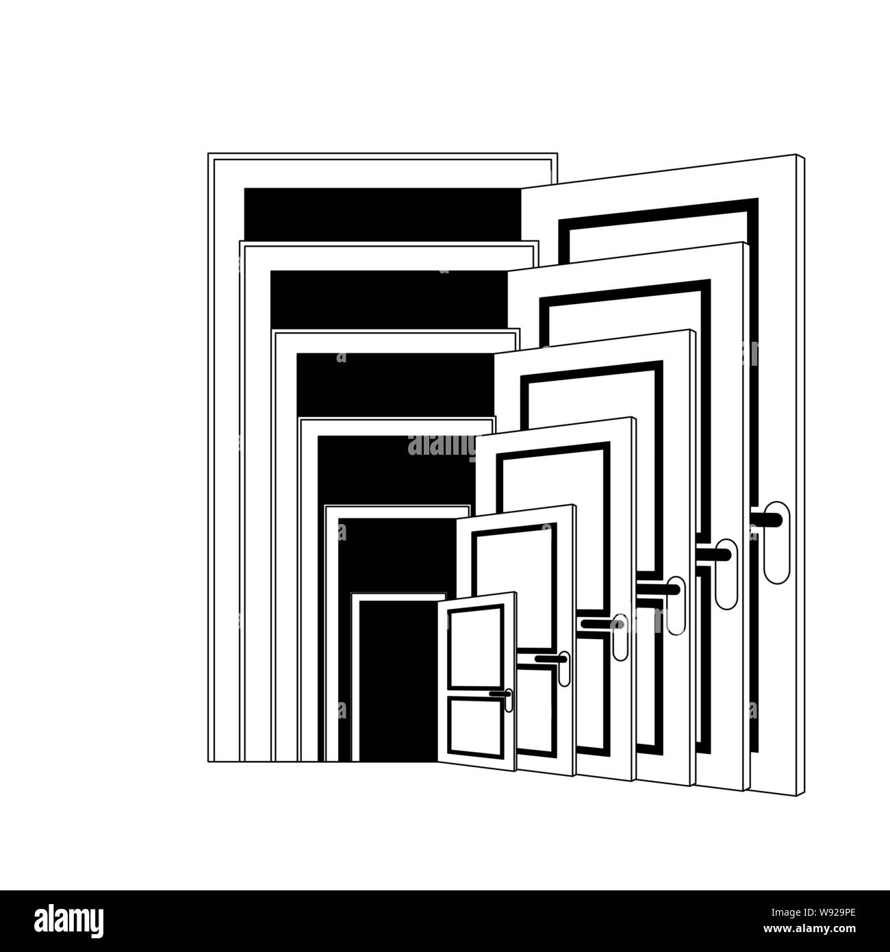 Rekursion offene Tür getrennt. Wiederholen Türen Vector Illustration Stock Vektor