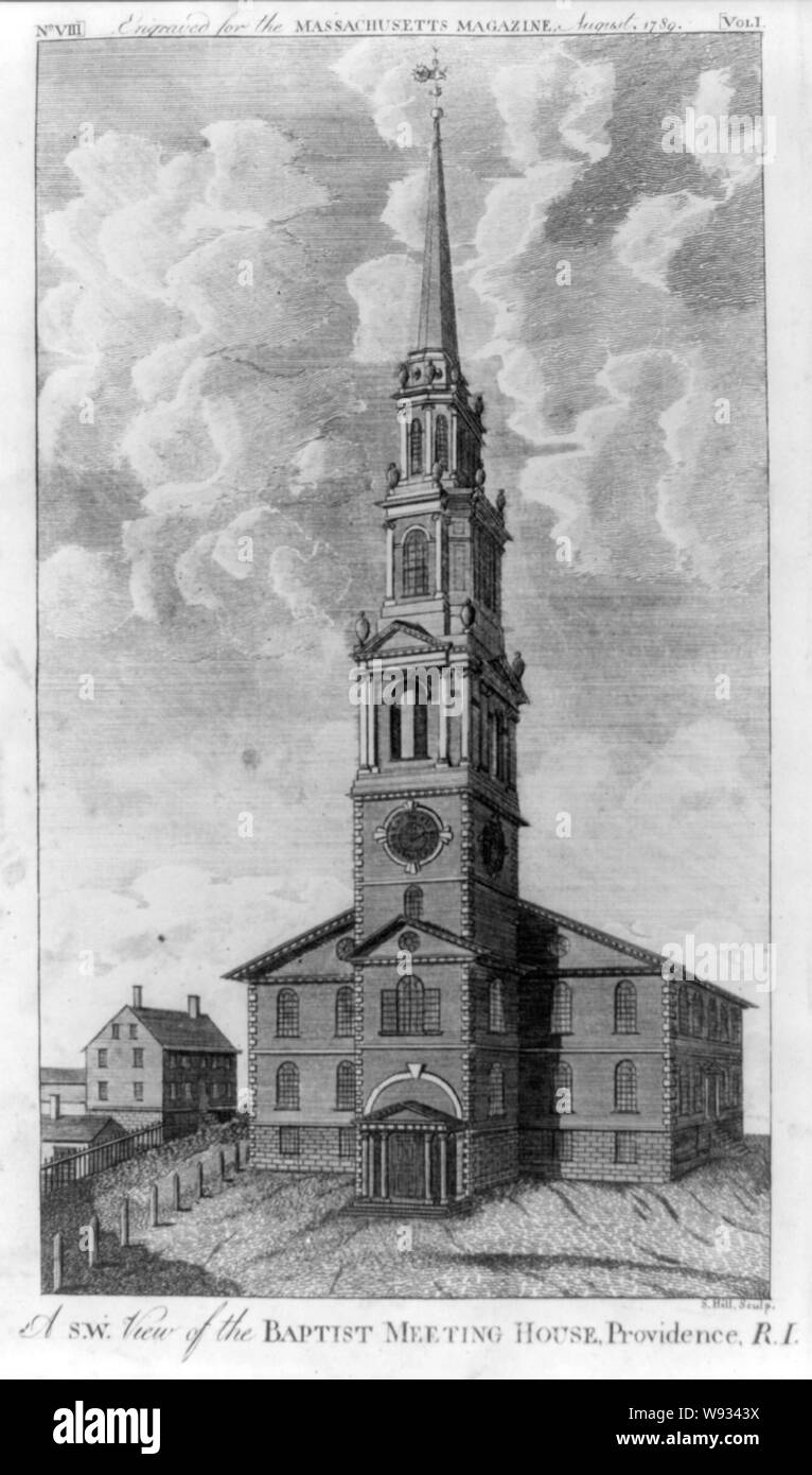 Ein s.w. Ansicht der Täufer Meeting House, Providence, R.I. / S. Hill sculp. Stockfoto