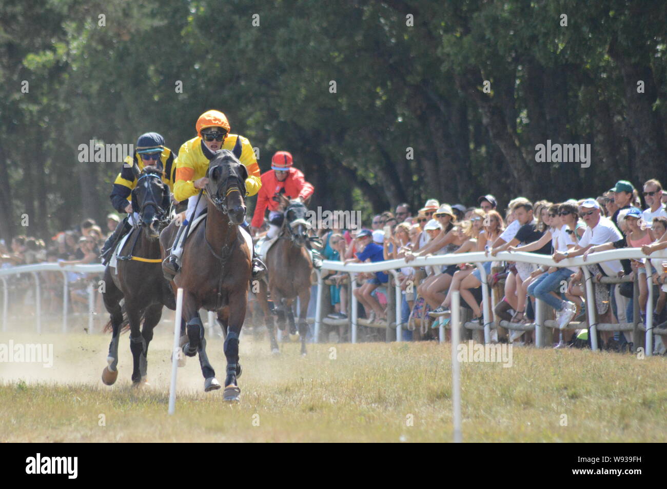 August. 11. 2019 Hippodrom ein Sault (im Süden von Frankreich, das einzige Pferderennen im Jahr). Stockfoto