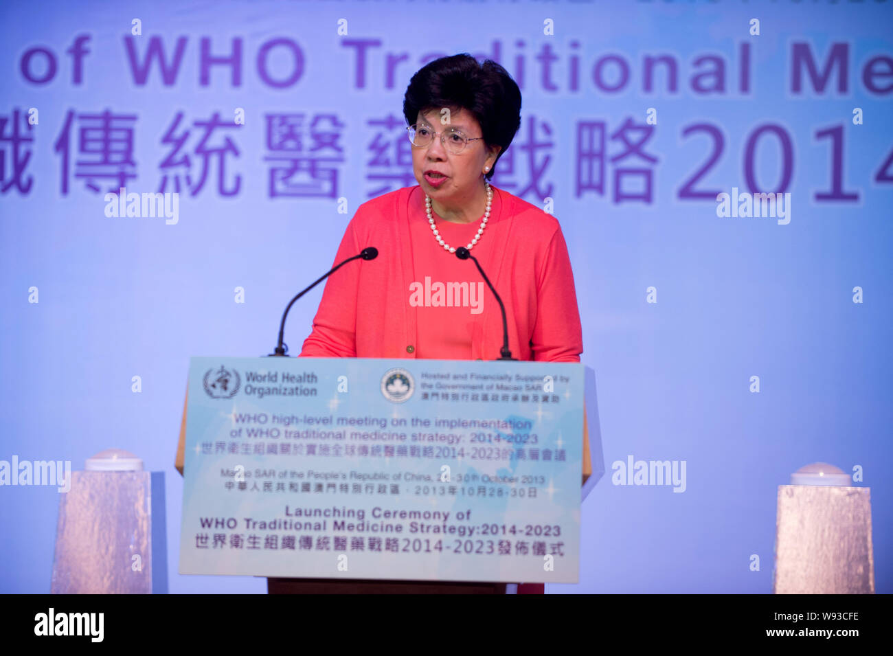 Dr. Margaret Chan, die Generaldirektorin der Weltgesundheitsorganisation, liefert eine Rede bei der Eröffnung der Zeremonie, die Traditionelle Medizin Strategie 201 Stockfoto