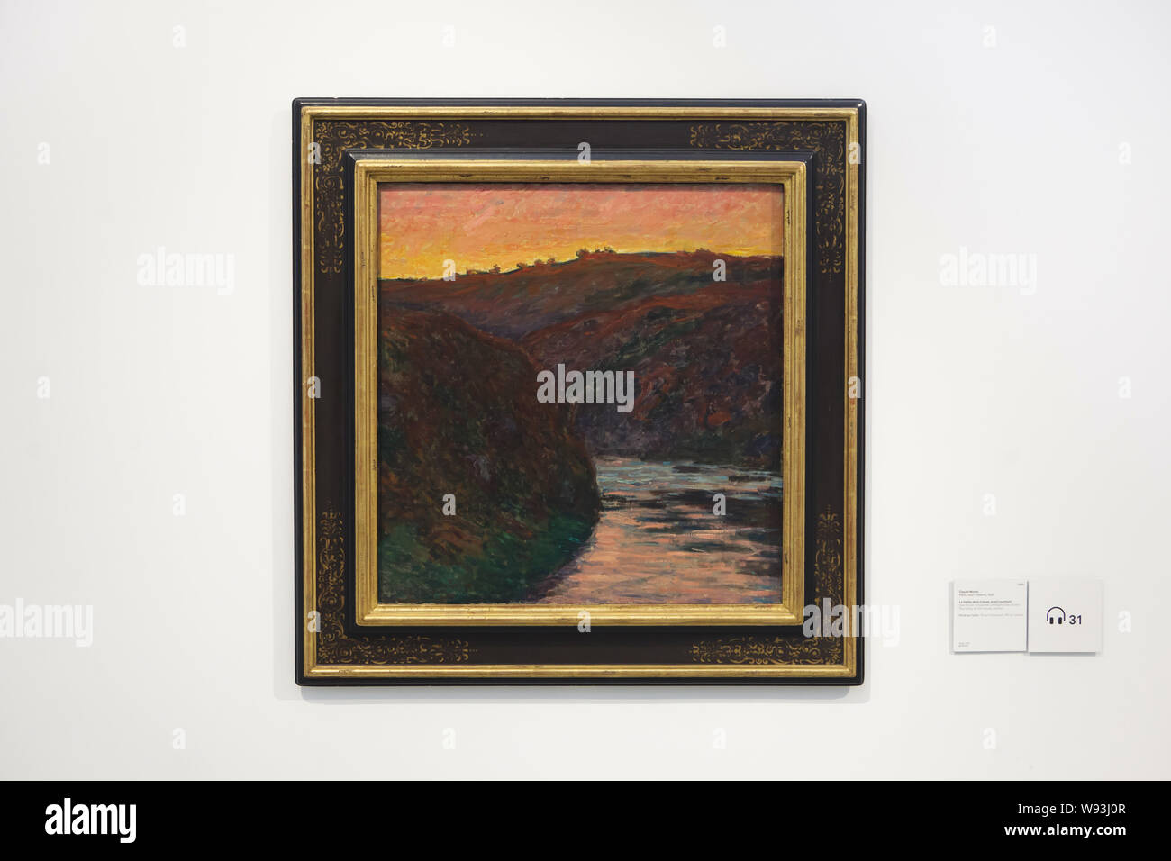 Gemälde "Tal der Creuse. Sunset' der Französischen impressionistischen Malers Claude Monet (1889) auf Anzeige im Unterlinden Museum (Musée Unterlinden in Colmar, Elsass, Frankreich. Stockfoto