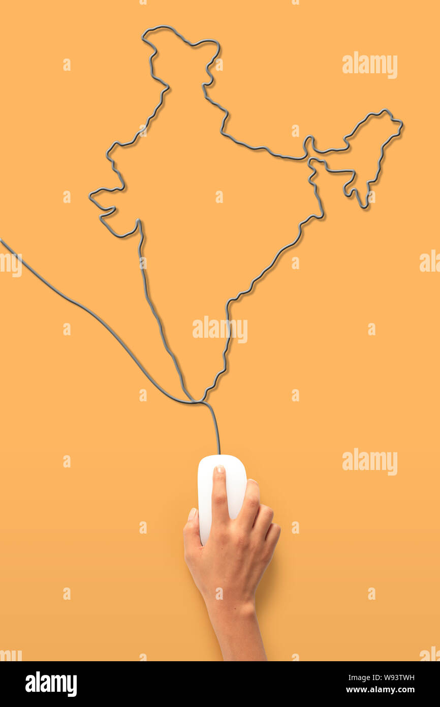 Computer-Maus mit seinem Draht macht eine indische Karte Stockfoto