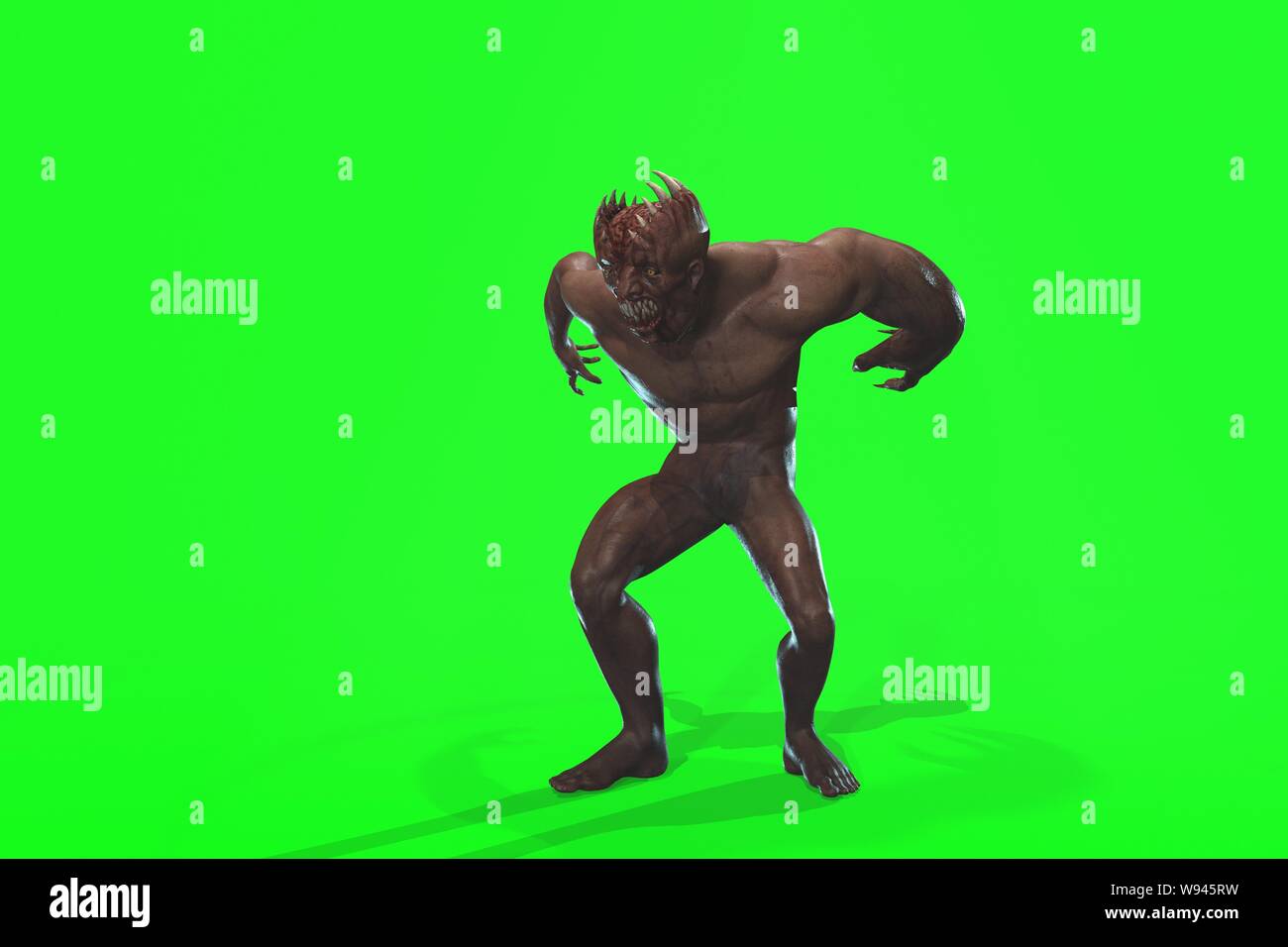 Fantasy Charakter asymmetrische Monster - 3D-Render auf grünem Hintergrund Stockfoto