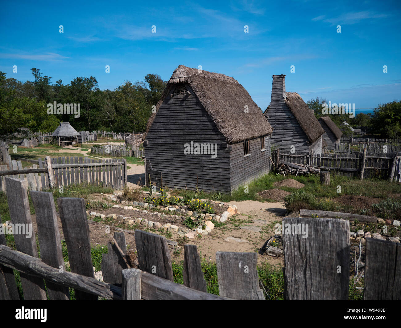 Haus und Garten in Plimoth Plantation Stockfoto