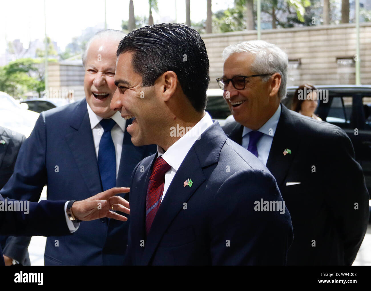 SÃO PAULO, SP - 12.08.2019: TOFFOLI PARTIZIPATION TUN ALMOÇO DEBATTE TUN LIDE - der Minister und Präsident des Obersten Bundesgericht (STF), Dias Toffoli beteiligt sich an der Lide Debatte - Aussprache an diesem Montag (12) im Süden von São Paulo. Auf dem Foto ist der Bürgermeister von Miami (USA), Francis Suarez. (Foto: Aloisio Mauricio/Fotoarena) Stockfoto