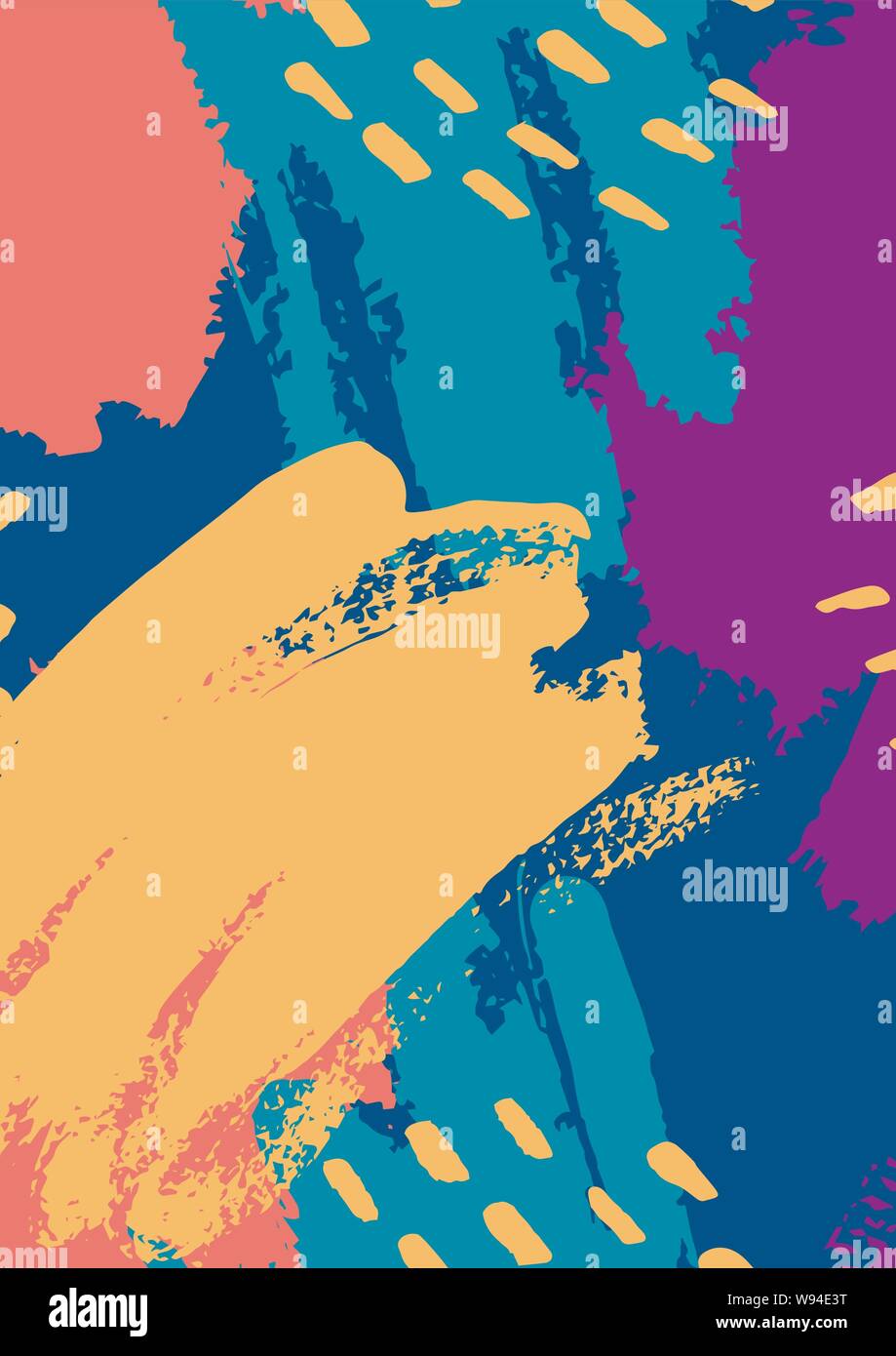 Vektor abstrakte Hintergründe der Größe A4. Die Textur Bürste in trendigen Farben Senf Anschläge, blau, lila, koralle. Vorlage für Poster, Karten, Broschüren, Stock Vektor