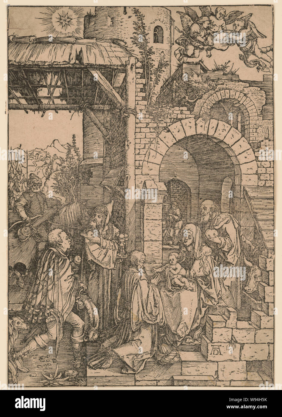 Anbetung der Heiligen Drei Könige/AD Monogramm Stockfoto