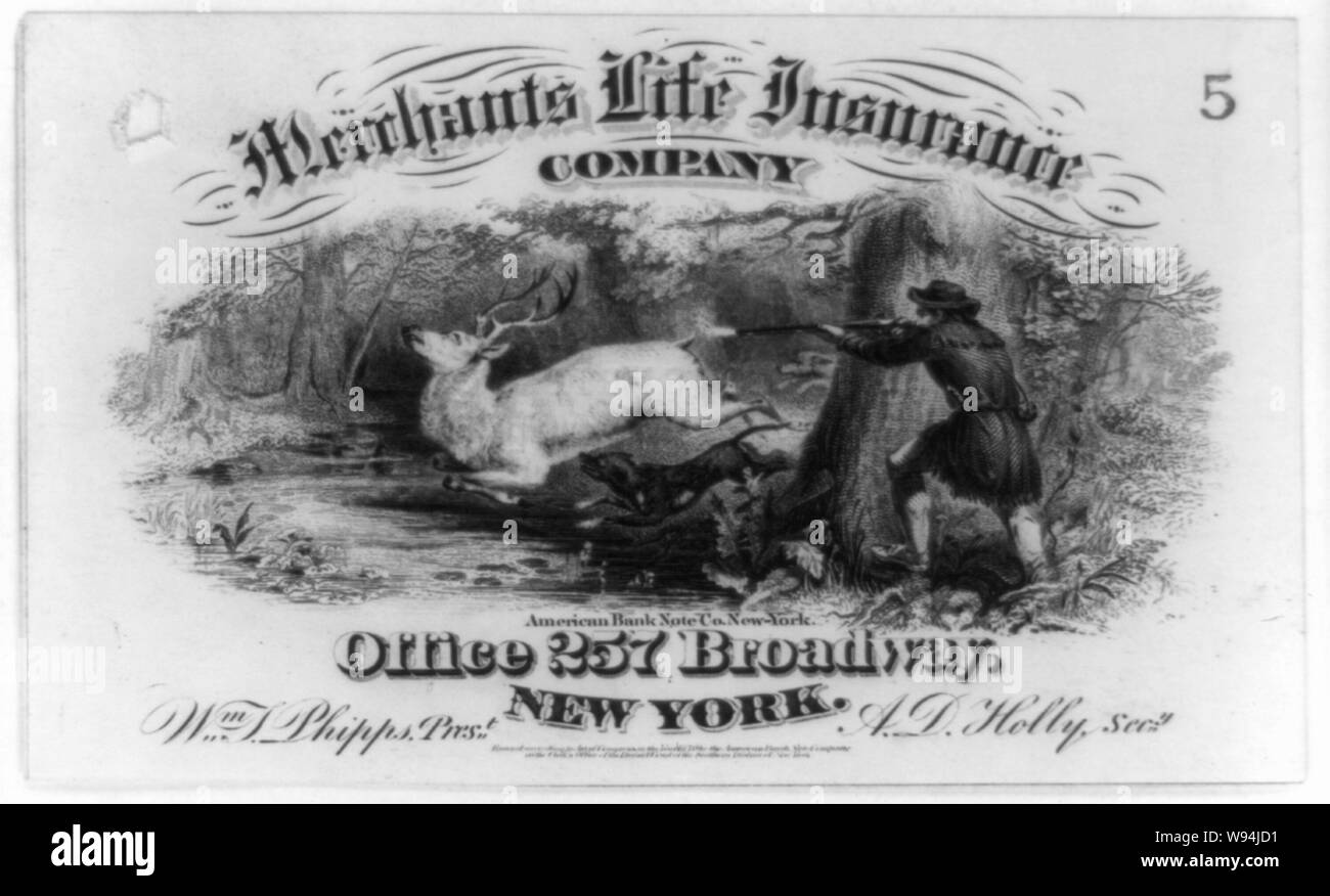 Werbung für die Kaufleute Life Insurance Co. von New York City, möglicherweise als Eingang/American Bank Note Co., New York verwendet werden Stockfoto