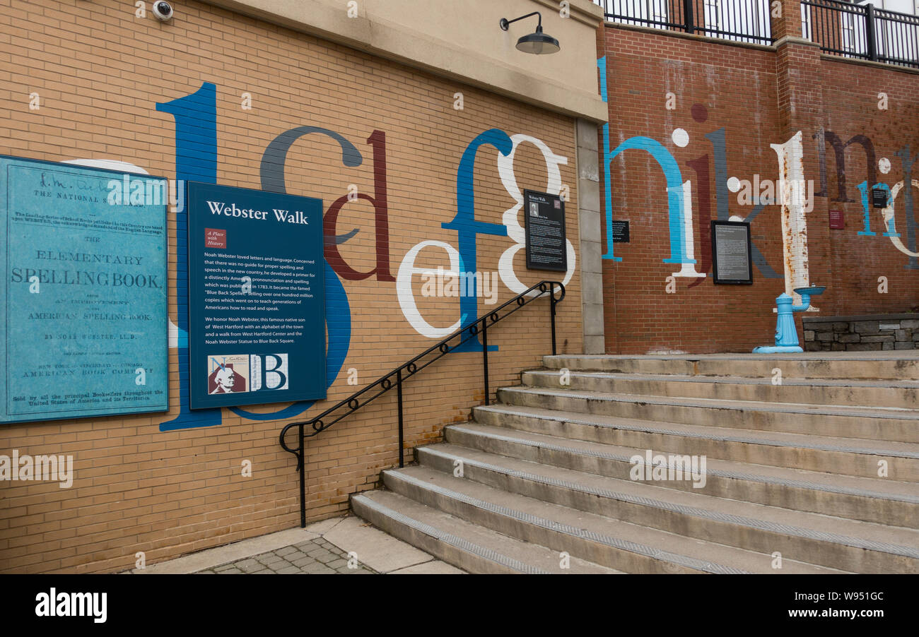 Noah Webster Wand öffentliche Kunst in West Hartford CT Stockfoto