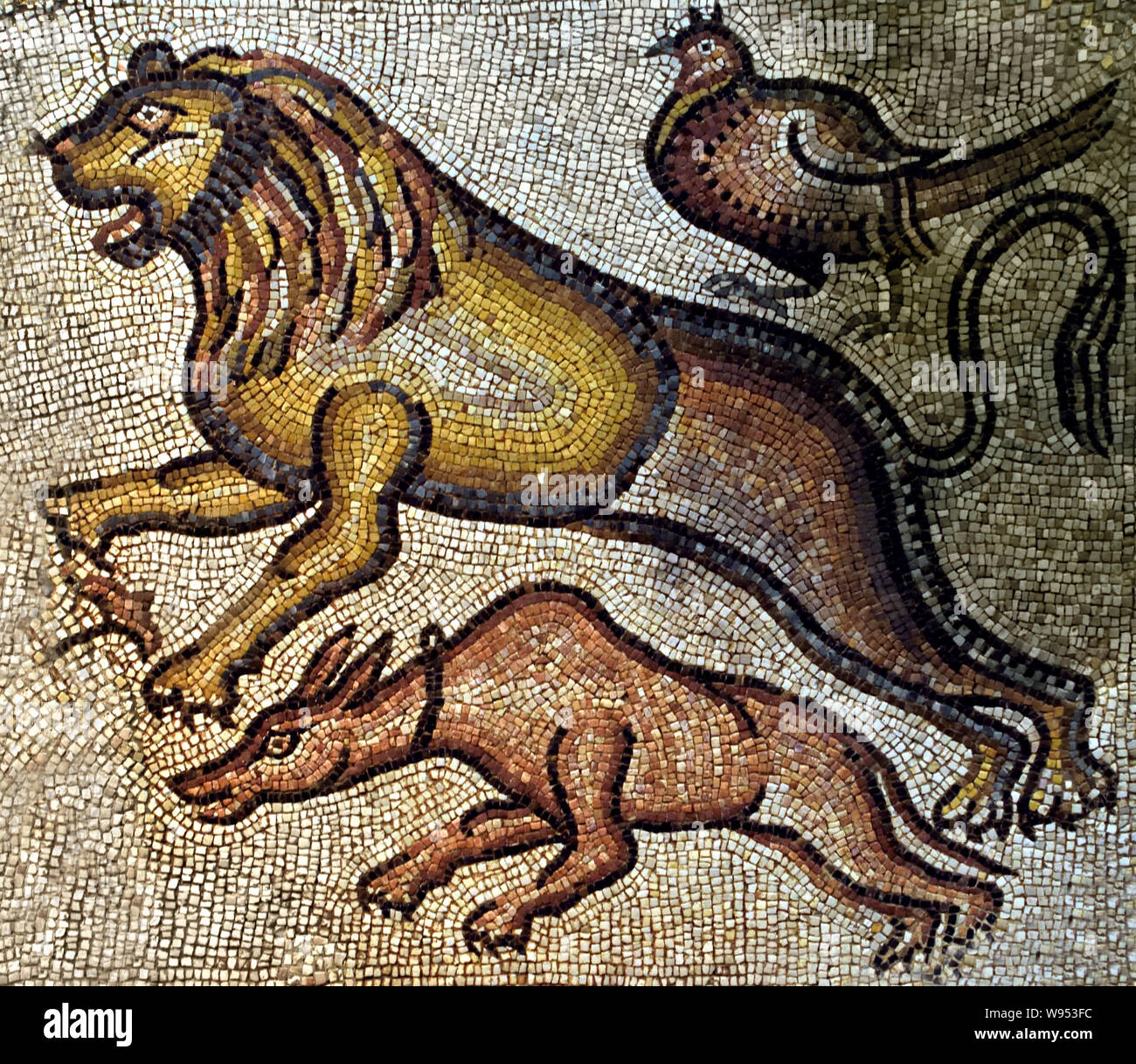 Tiere, Östliches Mittelmeer 5./6. Jahrhundert. Mosaik-Würfel aus Marmor und Kalkstein im 5.-6. Jh. nach Chr. Stockfoto