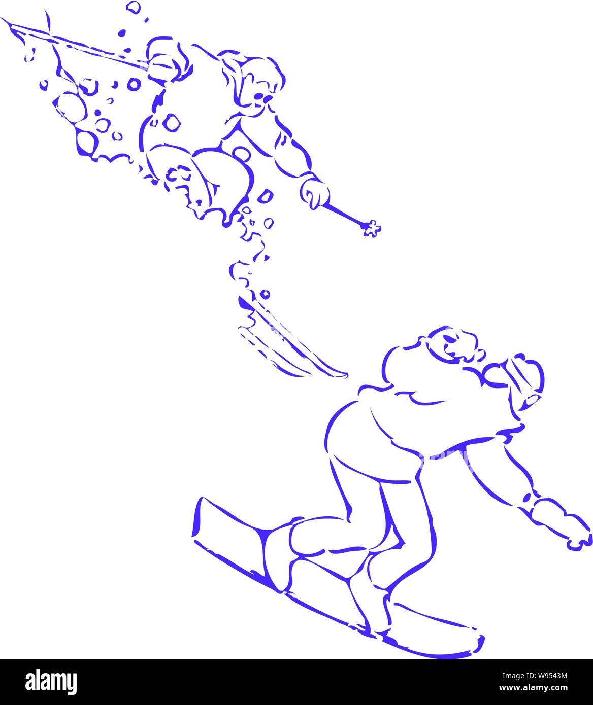 Skifahrer & Snowboarder als lose Line Art sowohl abwärts bewegen Stock Vektor