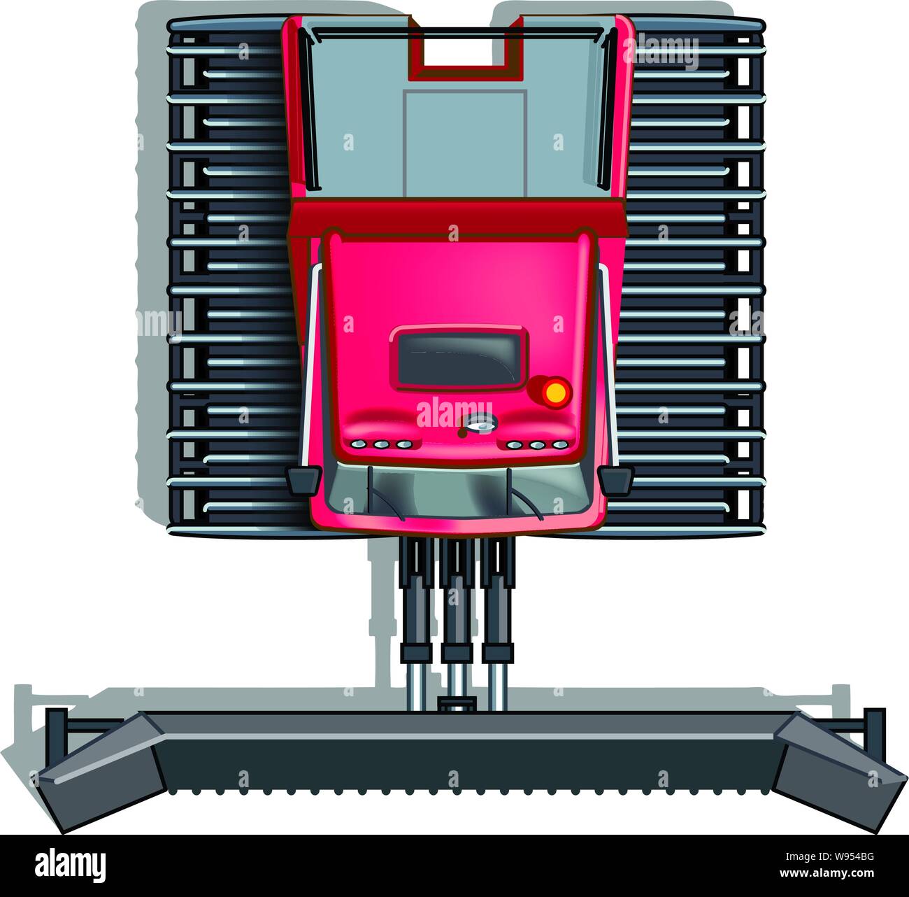 Red Ski Hill grooming Traktor technische Illustration mit einem Pflug & Trakt Pads Stock Vektor