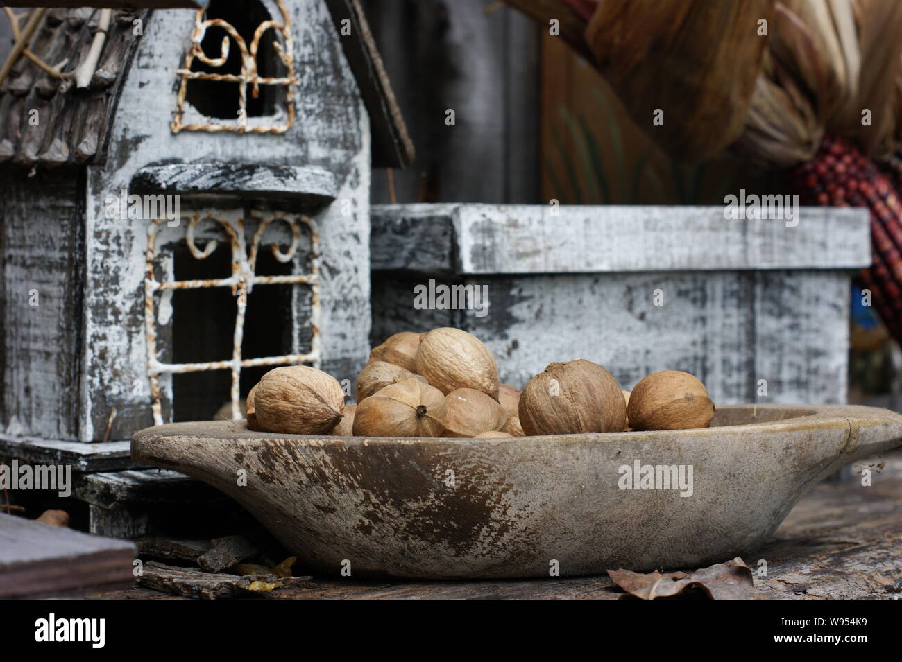 Muttern und Vogelhaus Stockfoto