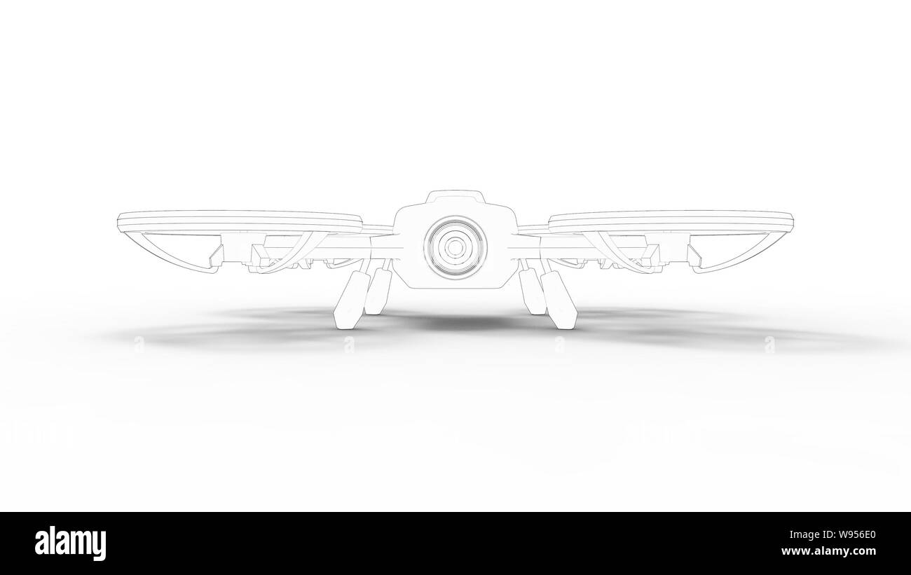 Drone 3D Rendering Skizze in Weiß studio Hintergrund isoliert Stockfoto