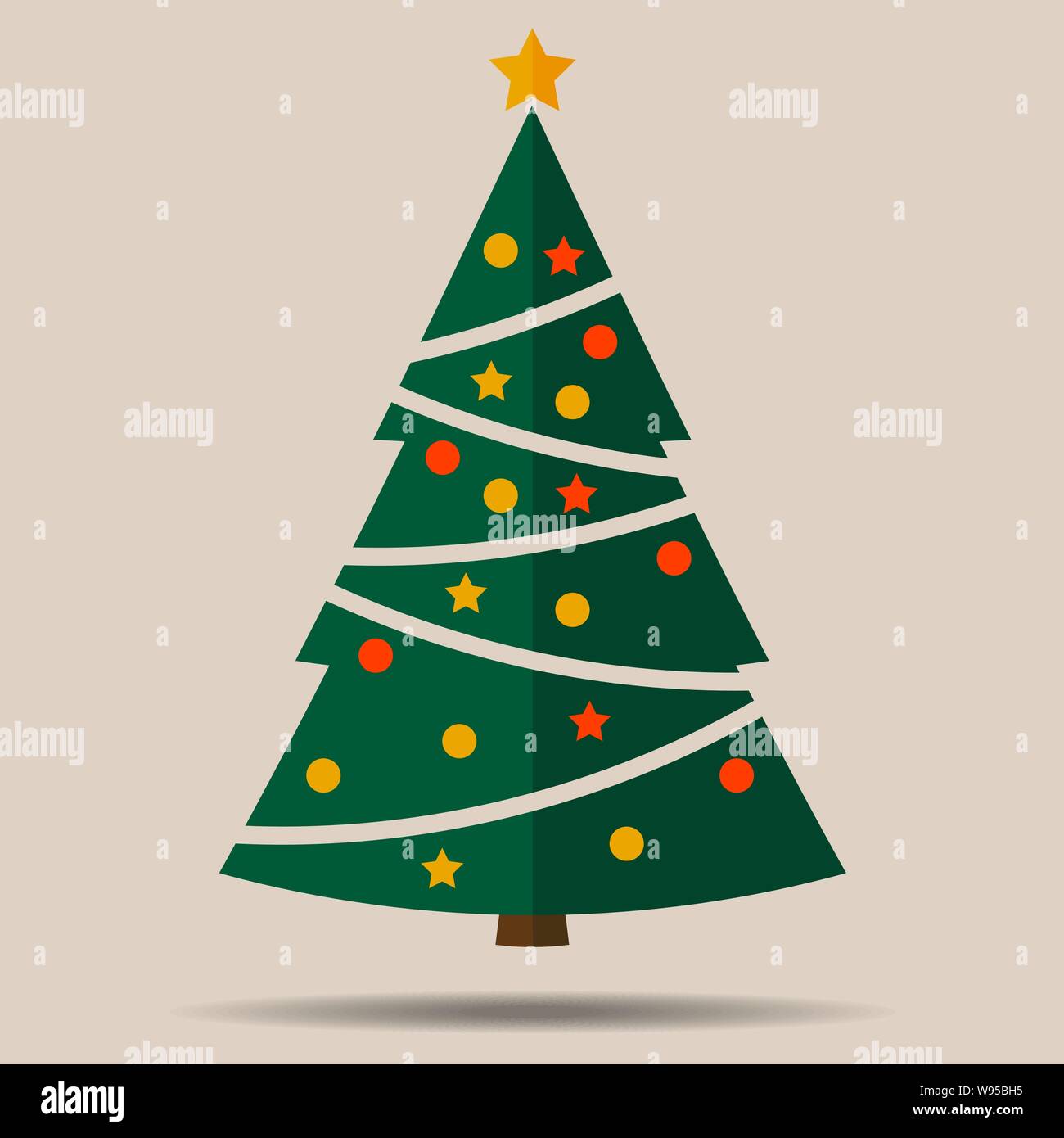 Einfache flache Weihnachtsbaum mit Weihnachtsdekoration Vector Illustration Stock Vektor
