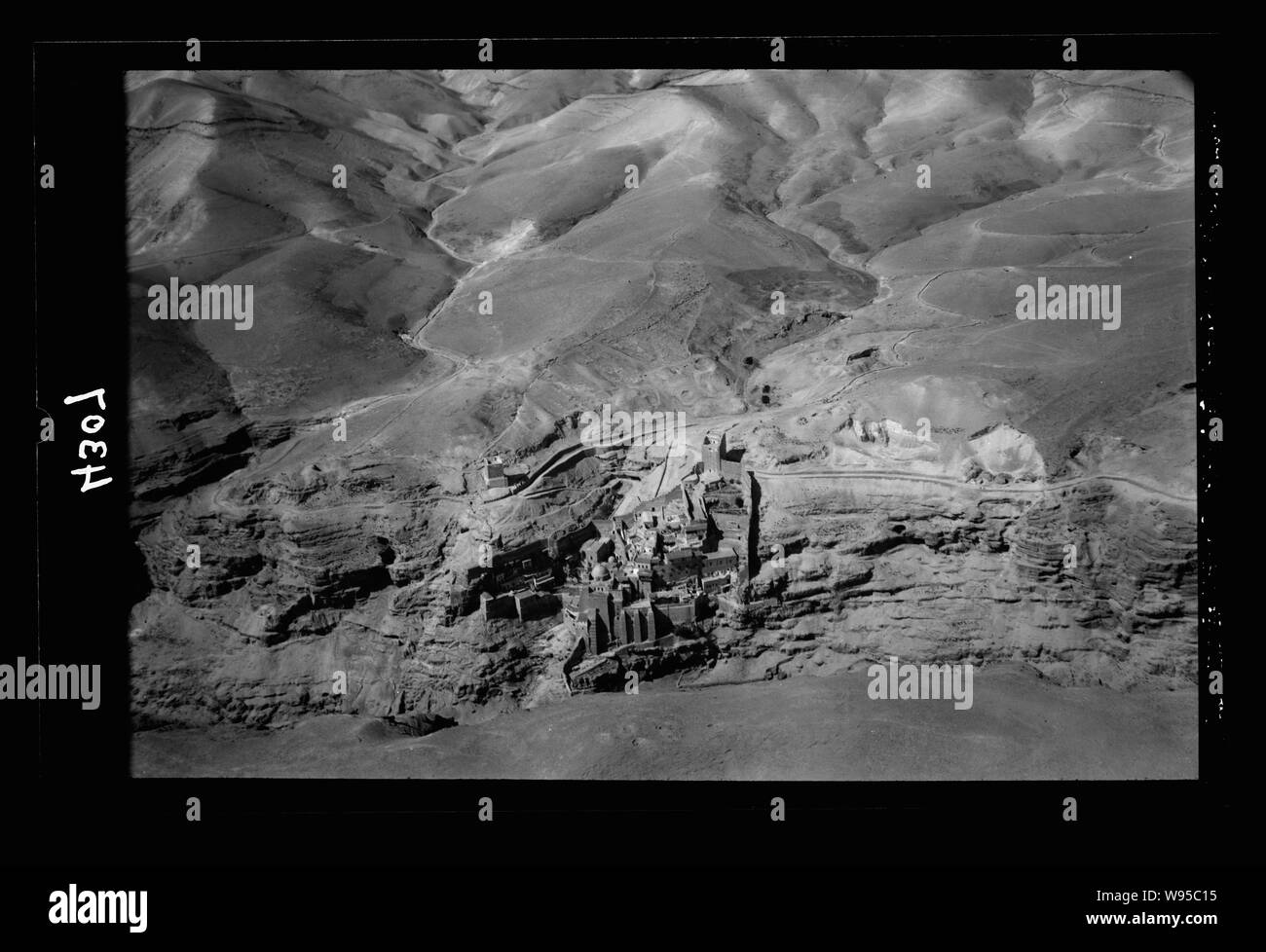 Luft Ansichten von Palästina. Wady Nar, Mar Saba, Neby Mousa. Mar Saba Klosters. In der unteren Kedron Valley. Blick nach Westen Stockfoto