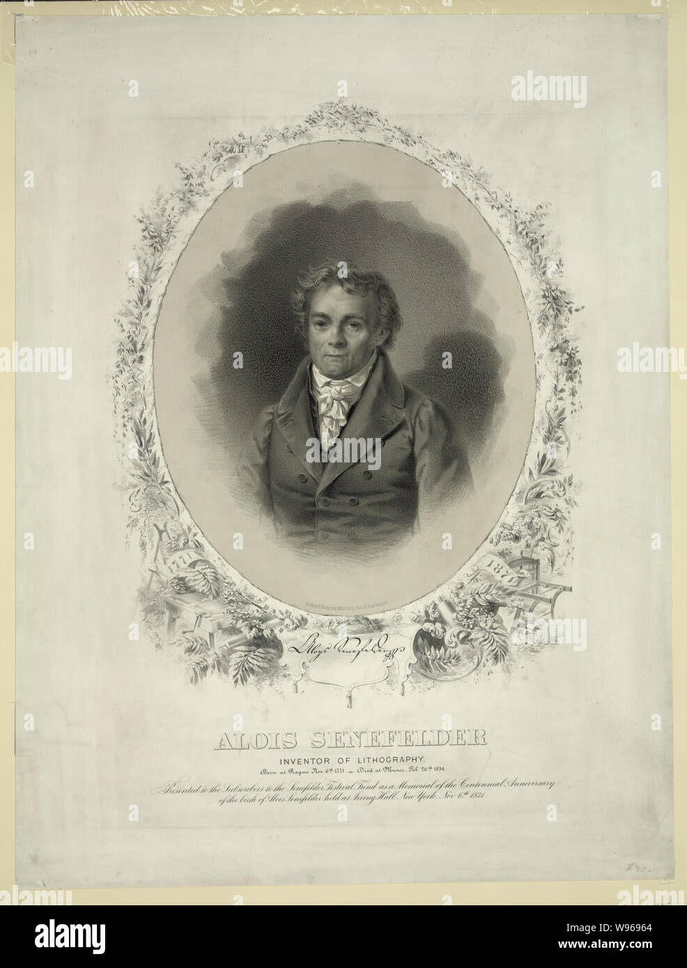 Alois Senefelder Erfinder der Lithographie Stockfoto