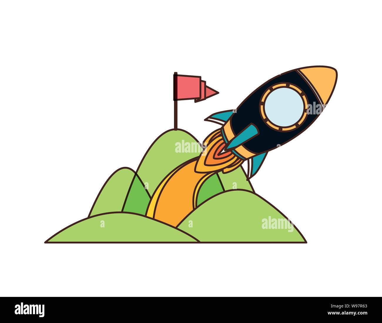 Platz Rakete, die aus dem Berg Stock Vektor