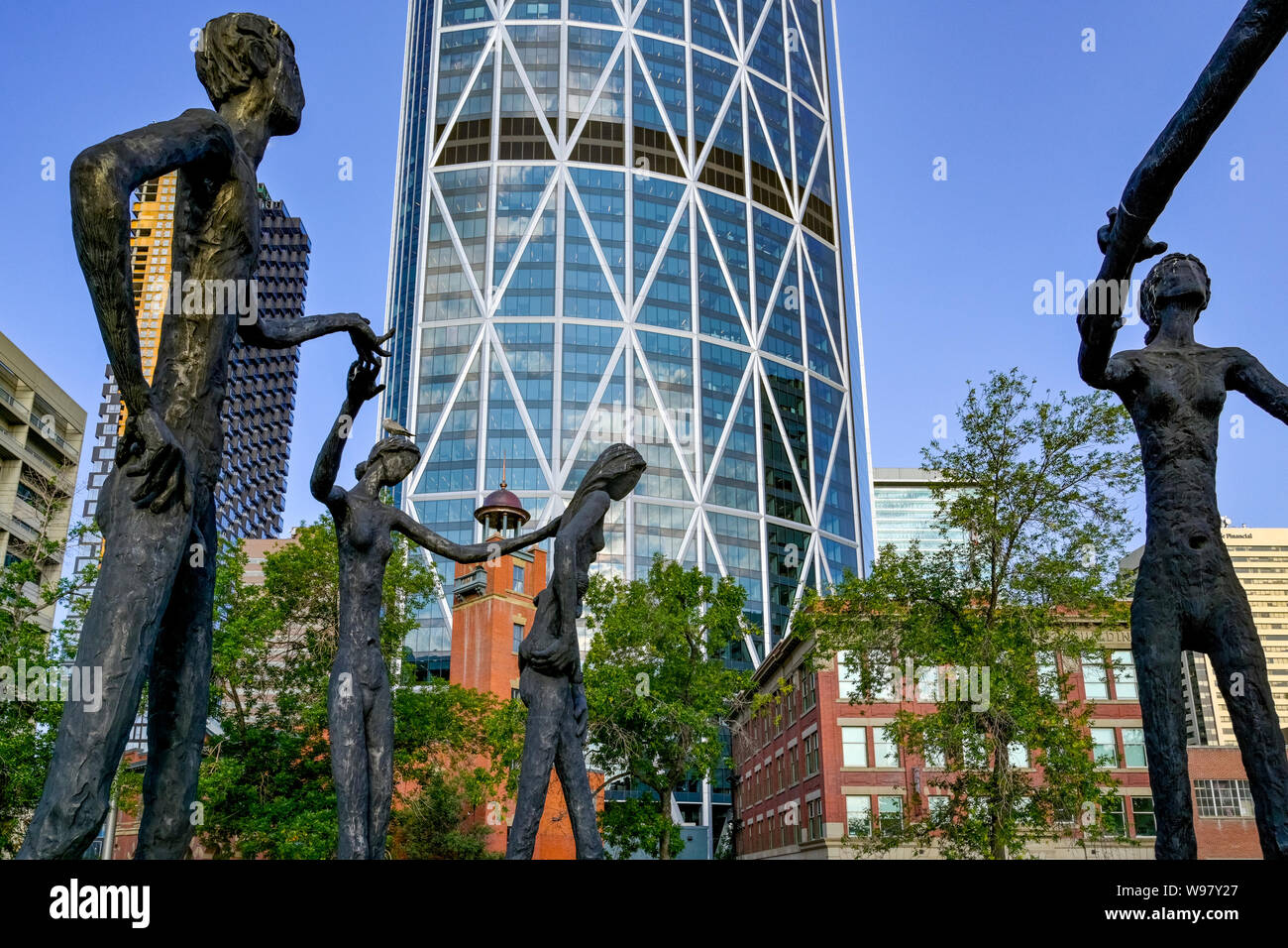 Familie der Mann Skulptur, Calgary, Alberta, Kanada Stockfoto