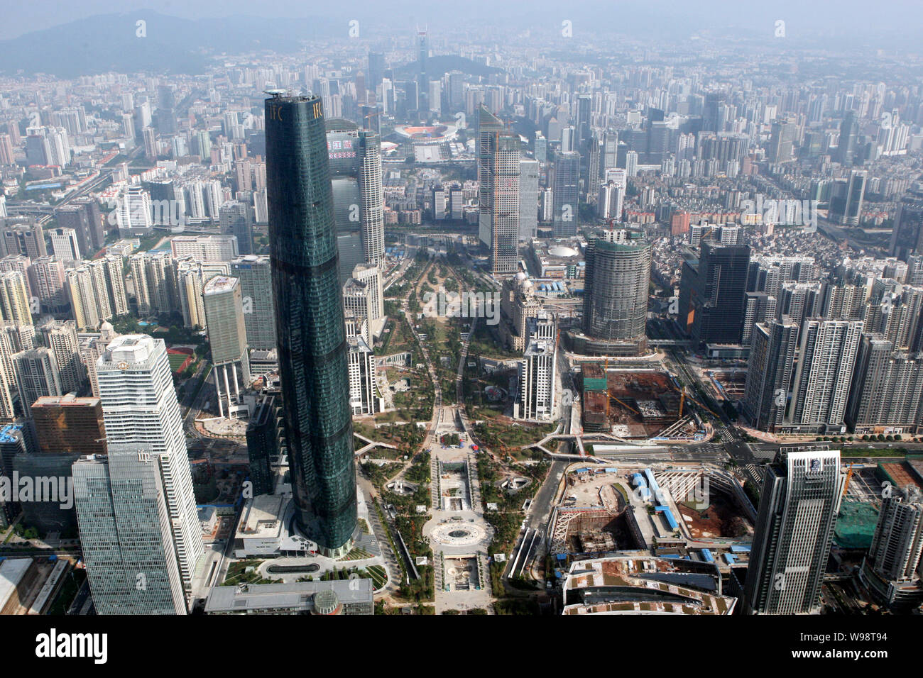 ------ Luftbild der Guangzhou International Finance Center (IFC) und andere moderne Gebäude in Guangzhou City, South China Guangdong Provinz, Stockfoto