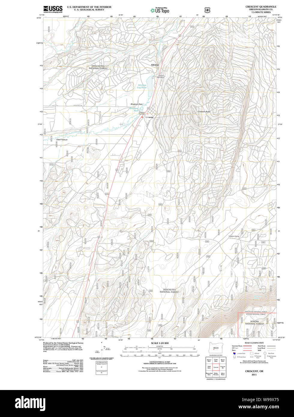 USGS Topo Karte Oregon Halbmond 20110818 TM Wiederherstellung Stockfoto