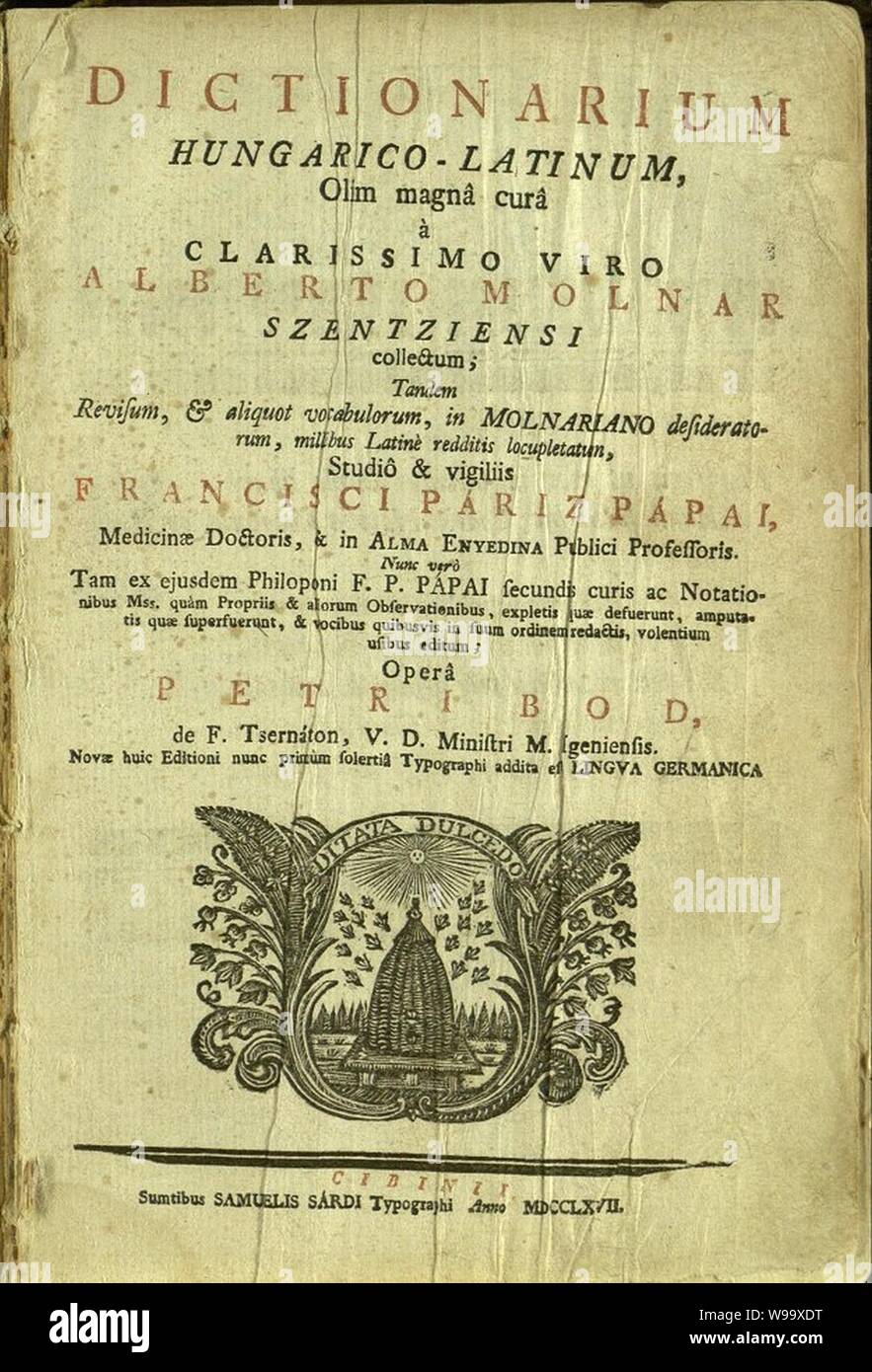 Dictionarium Hungarico-Latinum, Olim magnâ Momentan werden à clarissimo Viro. Stockfoto